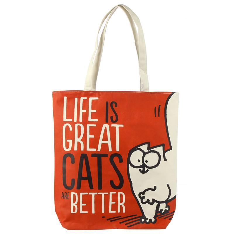 Handy Cotton Zip Up Shopping Bag - Simon's Cat - Life is Great Cats ar