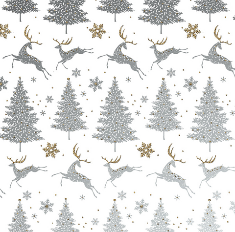 Printed Gift Wrap Pack 1 Roll - 2M - Bio Glitter FSCM Golden Glow Leaping Reindeers