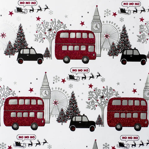 Gift Wrap - Glitter Rollwrap Paper Gift Wrap Roll - 2M - Christmassy London Scene