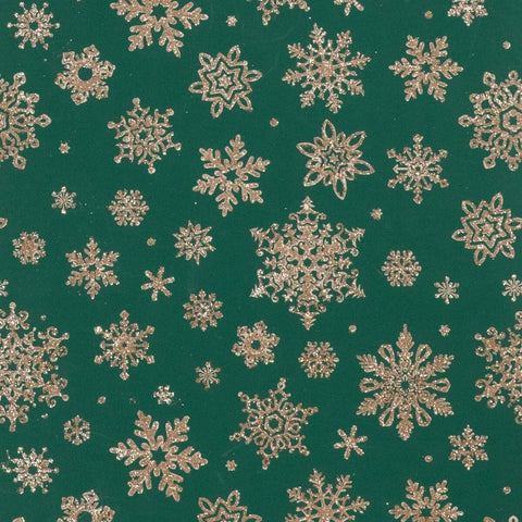 Gift Wrap - Glitter Rollwrap Paper Gift Wrap Roll - 2M - Winter Forest Delicate Snowflake Sand On Green