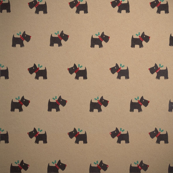 Gift Wrap - Printed Kraft Paper Gift Wrap Pack 1 Roll - 2M - Bio-Glitter Scottie Dog