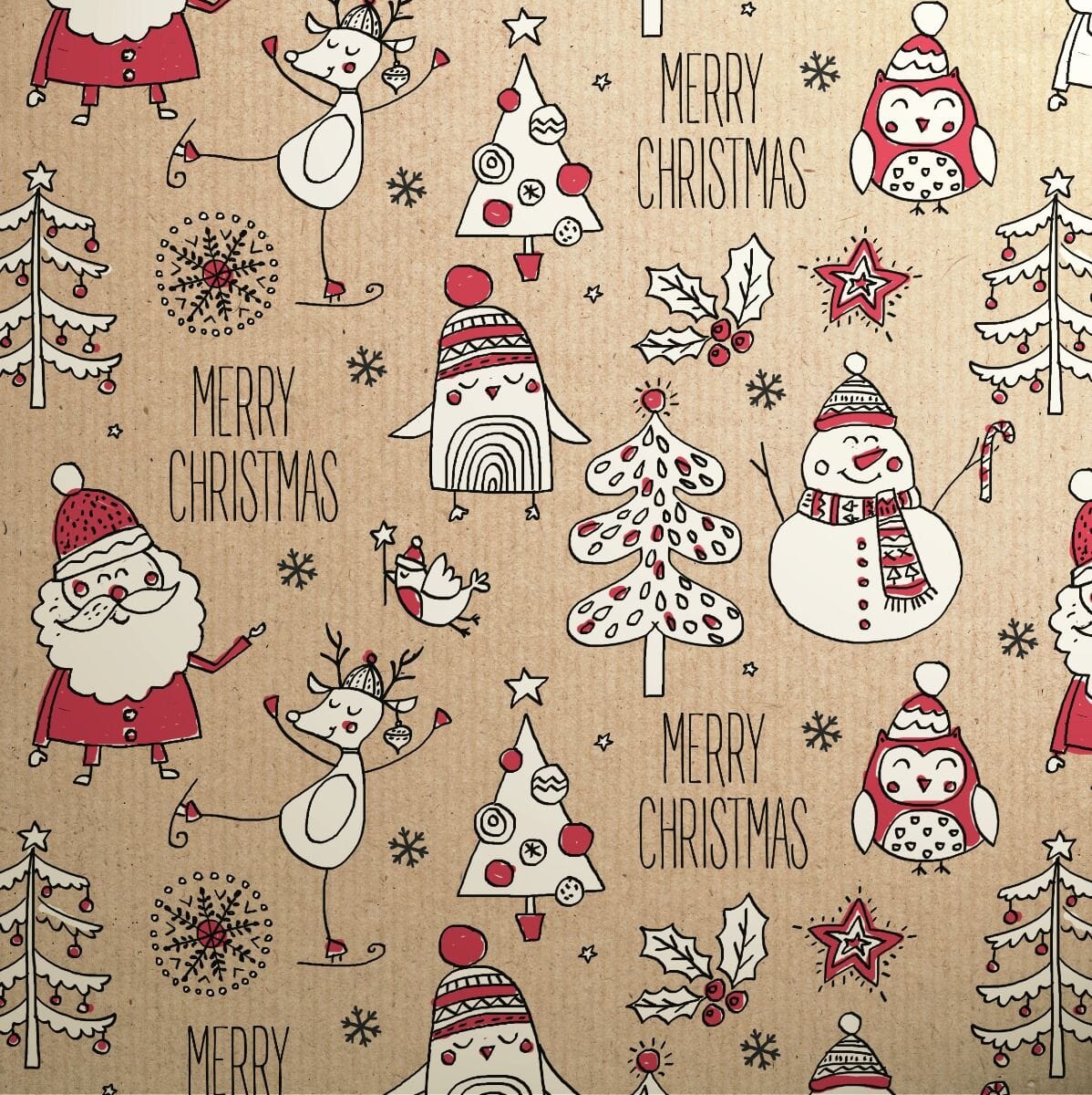 Gift Wrap - Printed Kraft Paper Gift Wrap Pack 1 Roll - 3M - Doodles Christmas