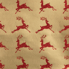 Glitter Rollwrap Paper Gift Wrap Roll - 2M - Red Brocade Reindeer on Gold