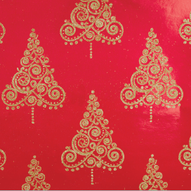 Glitter Rollwrap Paper Gift Wrap Roll - 2M - Ornate Brocade Gold Tree on Red